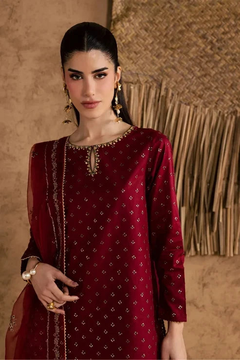 Maroon Majesty Embroided (Stitched 3 PCS)
