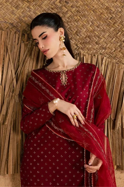 Maroon Majesty Embroided (Stitched 3 PCS)