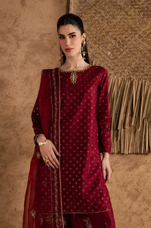 Maroon Majesty Embroided (Stitched 3 PCS)